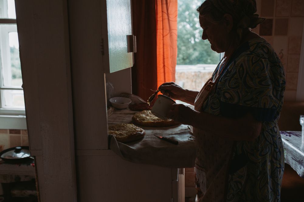 A grandmother cooking in her kitchen